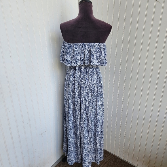 Yidarton Women Blue White Strapless Floral Off The Shoulder Maxi Dress Size L - Picture 7 of 13